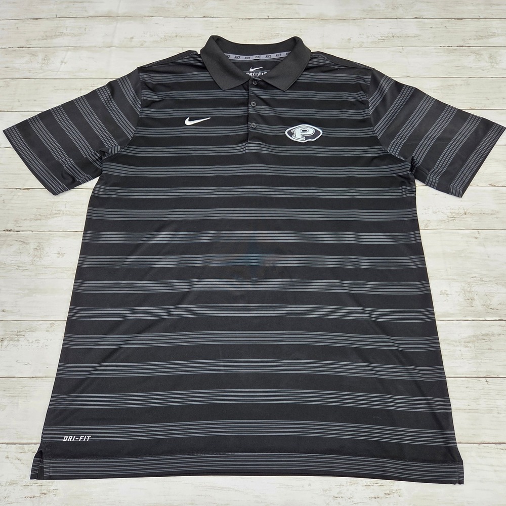 Nike‎ Polo Mens XL Black Striped Dri-FIT Short Sleeve P Logo 658080 020